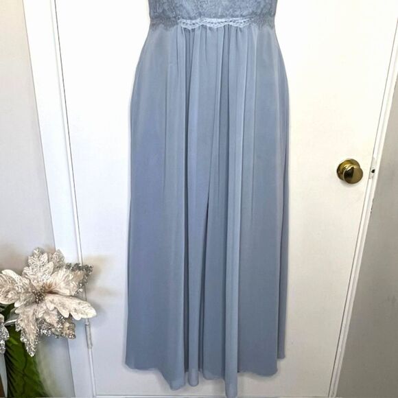 AZAZIE DUSTY BLUE LACE & CHIFFON FORMAL KEYHOLE HALTER TOP BRIDESMAID MOB MOG - Picture 6 of 12